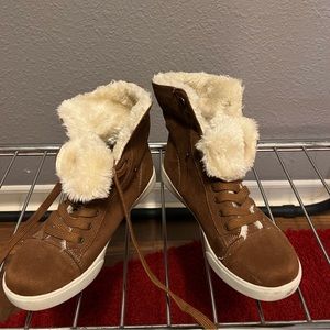 BRASH faux fur and suede sneakers